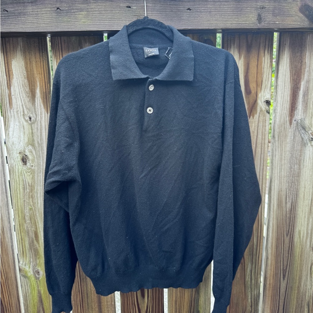 Forte Elegant Black Cashmere Polo Sweater
